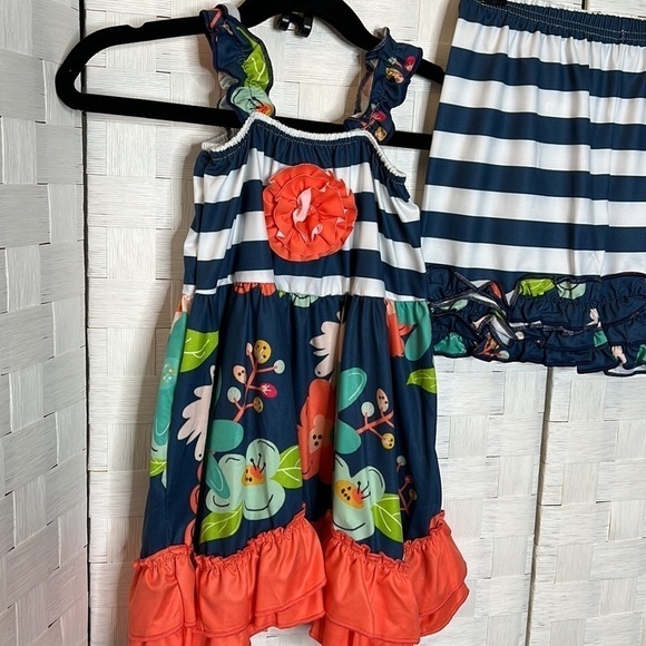Navy & Coral Print Top With Rosette Detail And Ruffle Shorts - Picture 12 of 13
